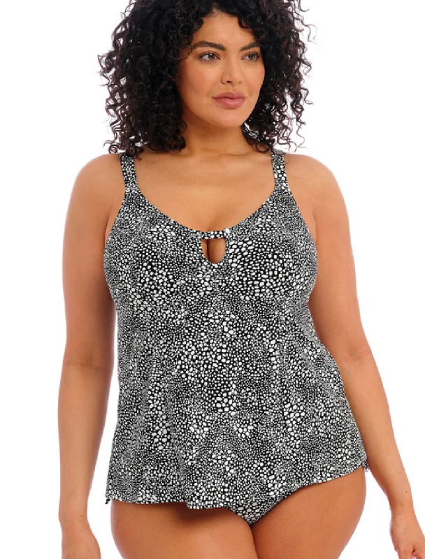 Elomi Pebble Cove Tankini Top Non Wired Cups | Tankini Swimwear in Black | Animal Print Tankini Tops Crisscross Back Swimsuit Elomi Pebble Cove Tankini Top Non Wired Cups | Tankini Swimwear in Black | Animal Print Tankini Tops Crisscross Back Swimsuit