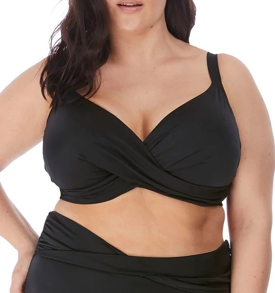 Elomi Swimwear Magnetic Twist Front Black Bikini Top 7193 Sleek Mesh Bikini