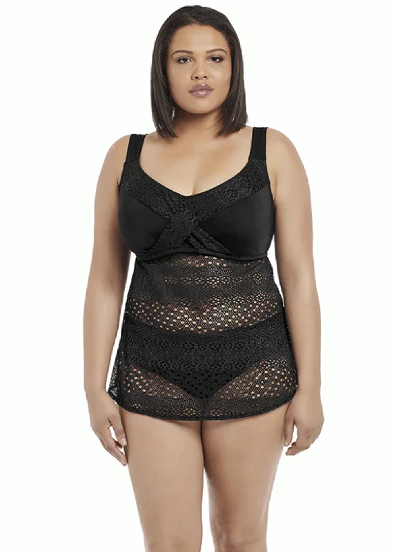 Elomi Indie Tankini Top with Twist Front Womens Swimwear in Black Retro-Inspired Bikini Set