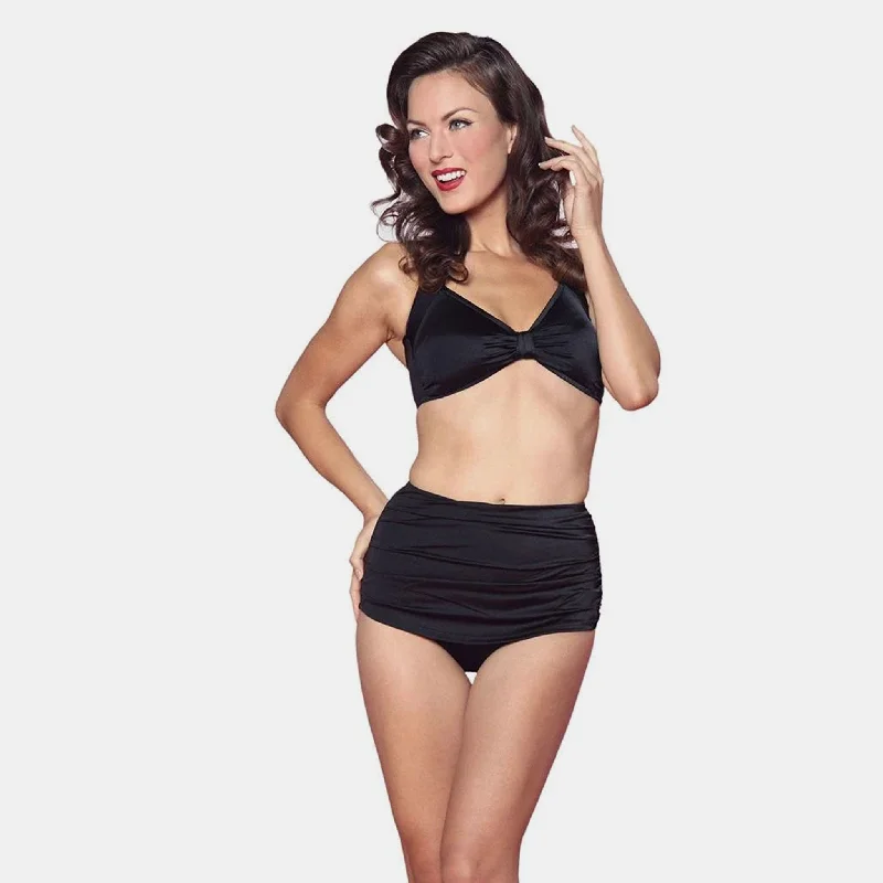 Esther Williams Retro Solid Two-Piece Swimsuit Halter Top - Black Flirty Ruffle Swimsuit Esther Williams Retro Solid Two-Piece Swimsuit Halter Top - Black Flirty Ruffle Swimsuit