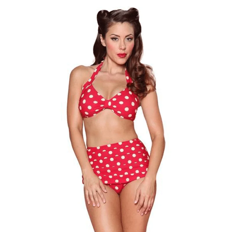 Esther Williams Classic Polka Dot Bathing Swimsuit Top - Red White Floral Bikini Top Esther Williams Classic Polka Dot Bathing Swimsuit Top - Red White Floral Bikini Top