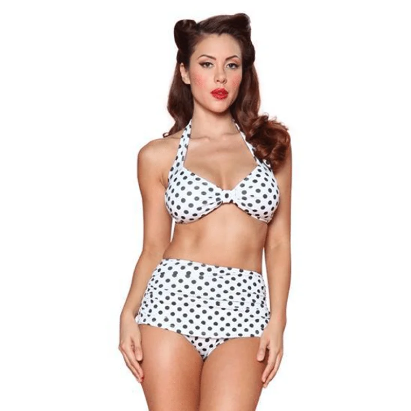 Esther Williams Classic Polka Dot Bathing Swimsuit Top - White & Black Tropical Print One-Piece Esther Williams Classic Polka Dot Bathing Swimsuit Top - White & Black Tropical Print One-Piece