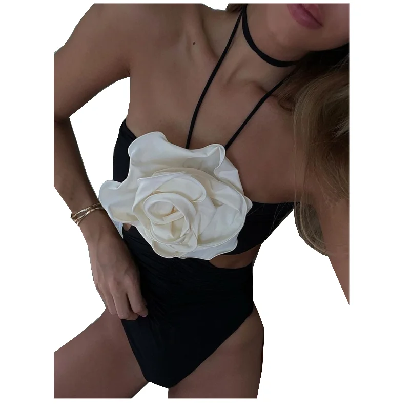 Large Rose One Piece Swimsuit Tropical Print Bikini