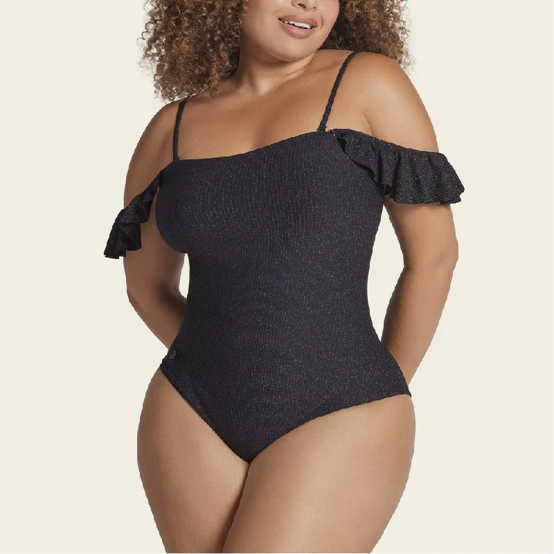 Leonisa Swimwear Black and Gold Sparkle Slimming Convertible Wireless One Piece 190928G Retro Swimwear Style Leonisa Swimwear Black and Gold Sparkle Slimming Convertible Wireless One Piece 190928G Retro Swimwear Style