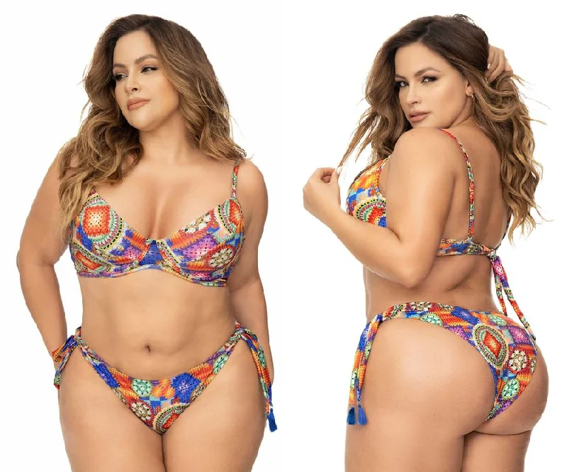 Mapale 67053X Underwired Two Piece Swimsuit Color Crochet Print Ruched Swimwear Set