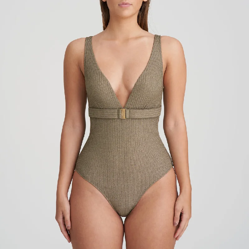 Marie Jo Swimwear Tinjis Golden Olive Plunge One Piece 1006932 Plus-Size Bikini Set
