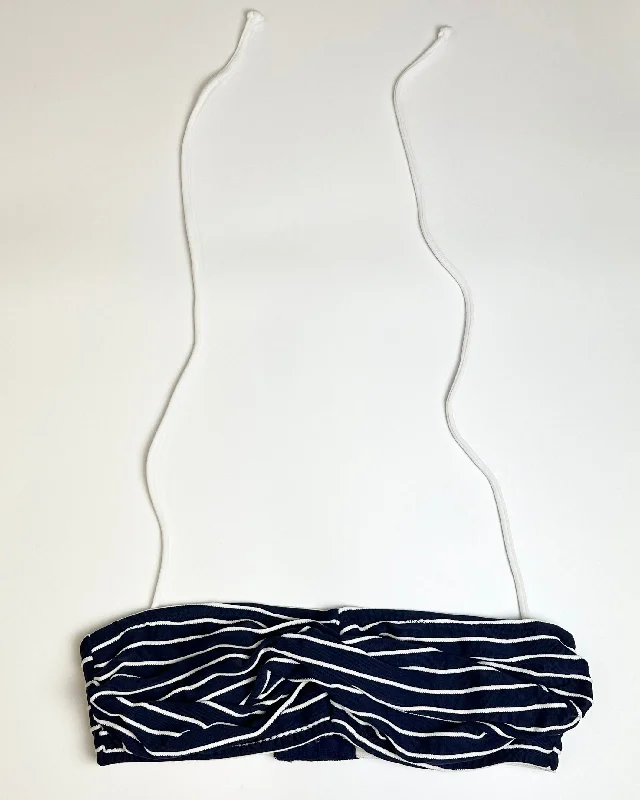 Navy Blue and White Striped Swim Top - Small Sleek Full Coverage