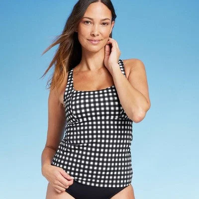 New - Lands' End Women's Underwire Square Neck Tankini Tank Top Swimsuit Black/White 4 Comfortable Tankini Set