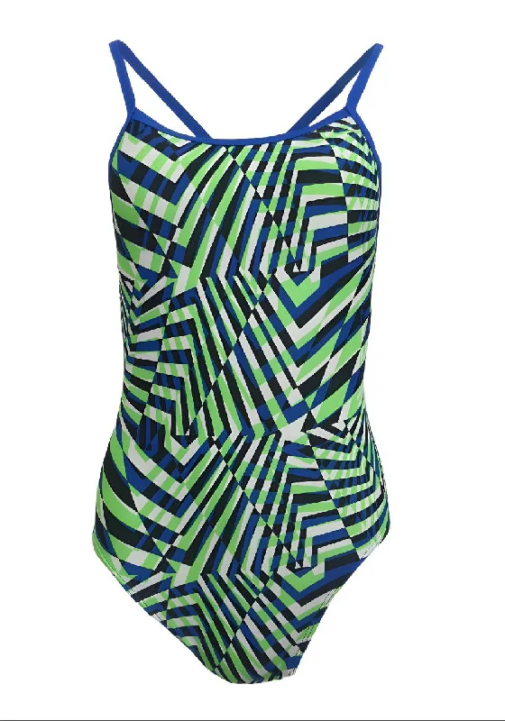 NIKE Women's Green Printed Open Back Round Neck One Piece Swimsuit #PKGB 34 NWT Elegant Ruffle Swimsuit