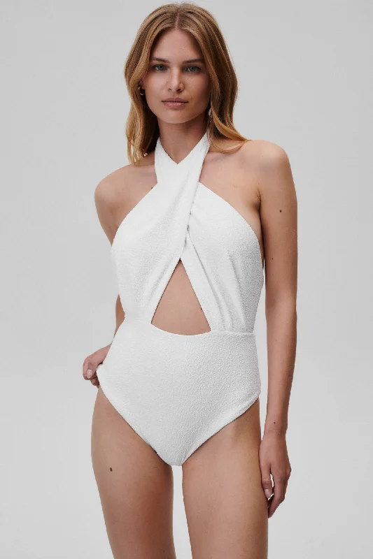 Ocean Eyes Swimsuit White Shiny One-Piece Swimsuit