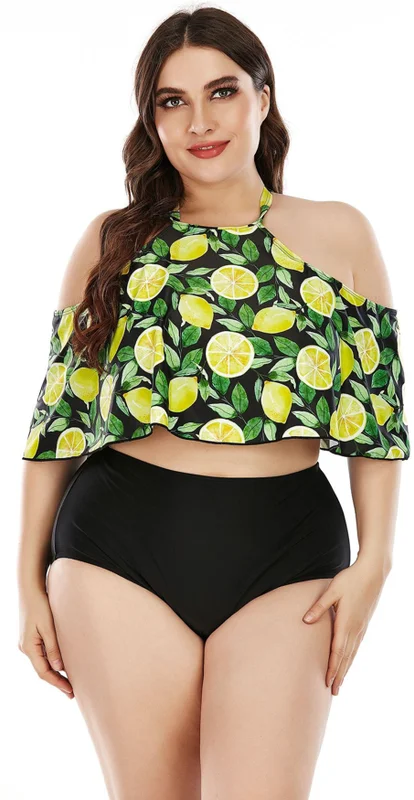 Plus Size Split Bikini Swimsuit Multicolor Chic Swimsuit Cover-Up