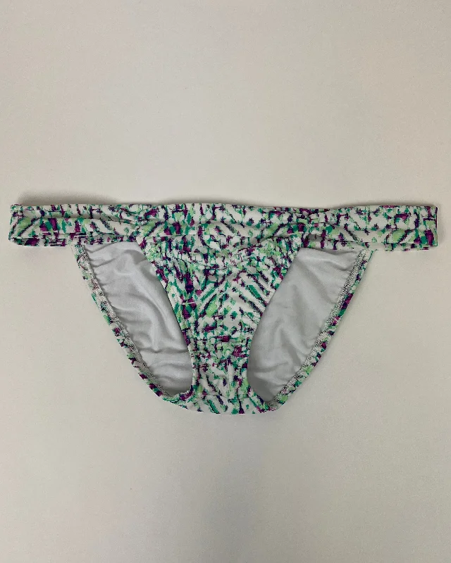 Purple and Green Abstract Swim Bottom With Ruched Sides - Medium Trendy Swimwear Set Purple and Green Abstract Swim Bottom With Ruched Sides - Medium Trendy Swimwear Set