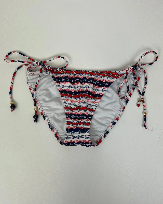 Red, White, and Blue Rope Swim Bottom With Side Ties - Medium Strappy Back Bikini
