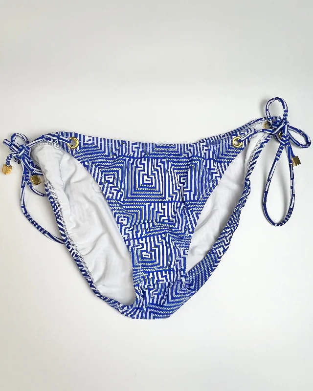 Royal Blue Abstract Swim Bottom With Side Ties - Small and Medium Casual Swim Dress