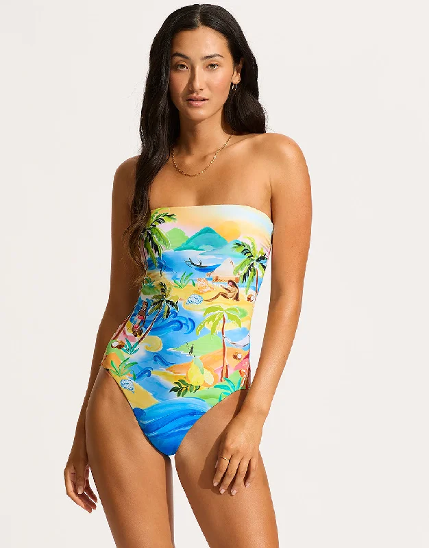 South Pacific Bandeau Swimsuit - Turquoise Vibrant Bikini Design
