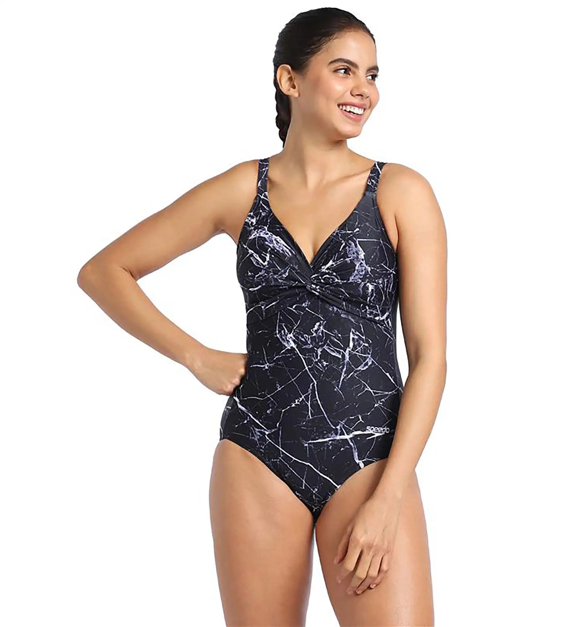 Women's Endurance 10 Brigette Mable Shine V-Cut Swimsuit - Black & Vita Grey Comfortable Swim Shorts Women's Endurance 10 Brigette Mable Shine V-Cut Swimsuit - Black & Vita Grey Comfortable Swim Shorts