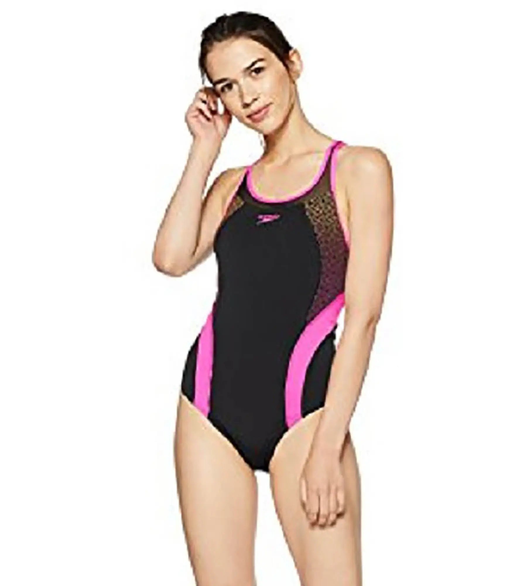Women's Polyester Pinnacle Kickback One Piece Swimwear - Black & Pink Playful Pattern Swimsuit Women's Polyester Pinnacle Kickback One Piece Swimwear - Black & Pink Playful Pattern Swimsuit