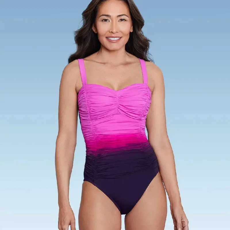 Women's UPF 50 Sweetheart Neck Seamed One Piece Swimsuit - Shape + Style by Aqua Green Multi Pink 6 Elegant Swim Dress