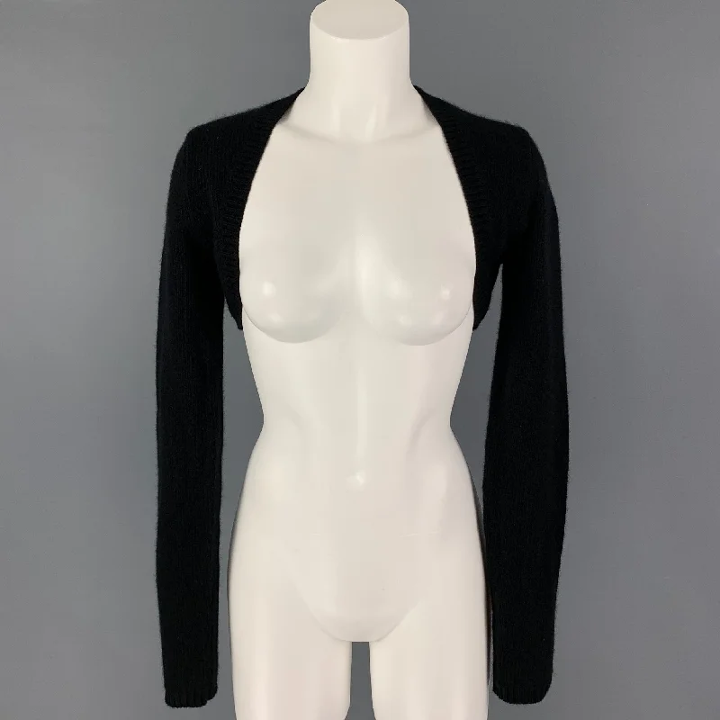 RALPH LAUREN Blue Label Size L Black Wool Cashmere Shrug Cardigan Collared Crew Neck Turtle Neck
