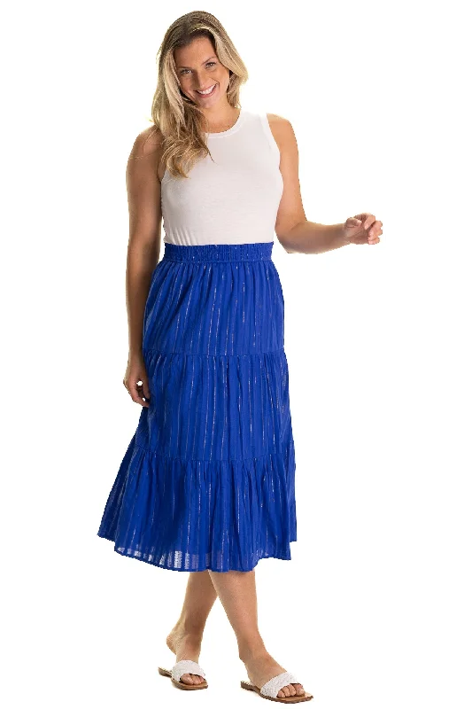 The Tansy Skirt in Bright Blue Metallic Stripe wool skirt breathable