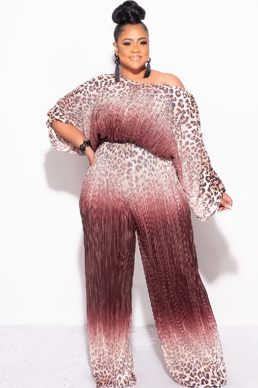 Final Size 2pc Pleated Off the Shoulder ColorBlock Top and Pants Set in Animal Print and Brown Fashionable Button-Up Pants Final Size 2pc Pleated Off the Shoulder ColorBlock Top and Pants Set in Animal Print and Brown Fashionable Button-Up Pants