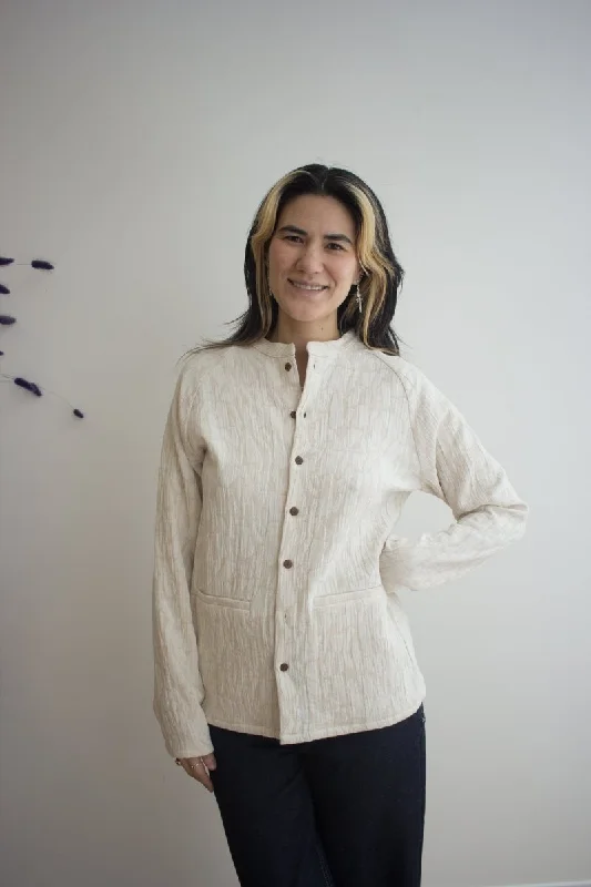 Atelier B Unisex Cardigan (Oatmeal Jacquard) Beaded Cardigan Sequined Faux Fur
