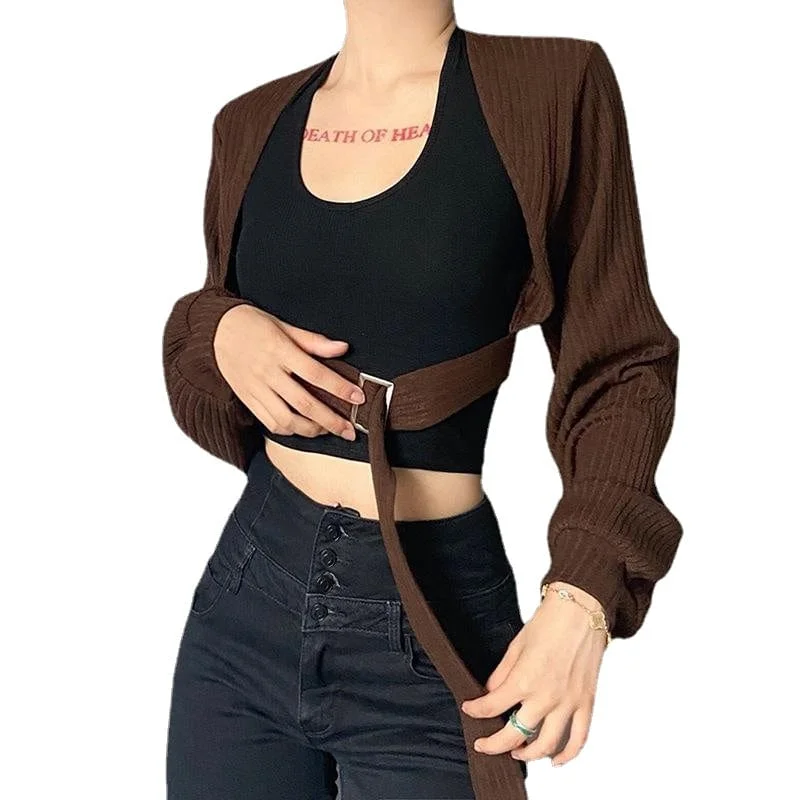 Women's Punk Batwing Sleeved Buckle Short Cardigan Plaid Cardigan Polka Dot Checkered Women's Punk Batwing Sleeved Buckle Short Cardigan Plaid Cardigan Polka Dot Checkered