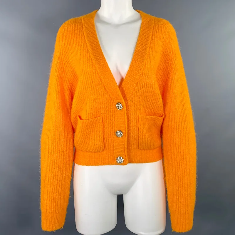 GANNI Size S Orange Alpaca Blend Rhinestones Knit Cardigan Modern Contemporary chic