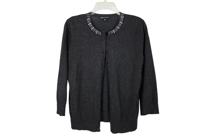 Cable & Gauge Charcoal Gray Cardigan | L Hooded Caped Shawl Collar
