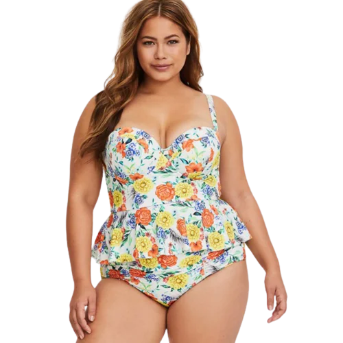 Plus size Torrid Underwire Peplum Yellow Tankini Swimsuit Sporty Swim Shorts
